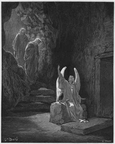 ギュスターヴドレバイブル：墓地の扉にある天使 作： Gustave Dore